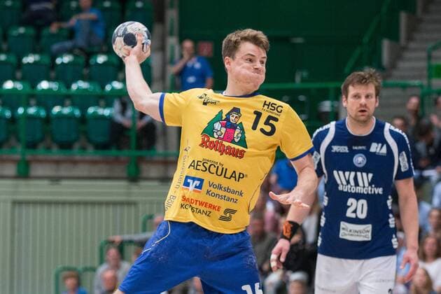 Paul Kaletsch ( 15, HSG Konstanz) beim Wurf Bergischer HC vs. HSG Konstanz, Handball, 2. Handball Bundesliga, 28.04.18 Wuppertal NRW Deutschland Uni-Halle