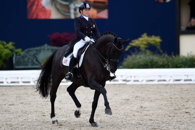 Dressur - Horses and Dreams 2018 - CDI4* GP FS - Grand Prix Freestyle to Music am 28.04.2018 auf dem Hof Kasselmann in Hagen a.T.W. Shelly Francis (USA) auf dem Pferd Danilo.