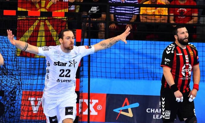 29.04.2018 Skopje(FYR Macedonia) HC Vardar-THW Kiel 2nd 1 4 final match Champions League men s handball Stojanche Stoilov(R) HC Vardar, Ole Rahmel(L)THW Kiel :Str 