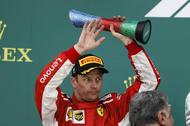 RAIKKONEN Kimi (fin), Scuderia Ferrari SF71H, portrait podium during the 2018 Formula One World Championship WM Weltmeisterschaft Grand Prix of Europe in Azerbaijan from April 26 to 29 in Baku - : World Championship; 2018; Grand Prix Azerbaijan, Grand Prix of Europe, Formula 1 2018 Baku Azerbaijan