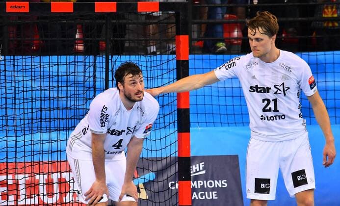 29.04.2018 Skopje(FYR Macedonia) HC Vardar-THW Kiel 2nd 1 4 final match Champions League men s handball Domagoj Duvnjak(L),Emil Frend-Öfors(r) THW Kiel after lost match :Str 