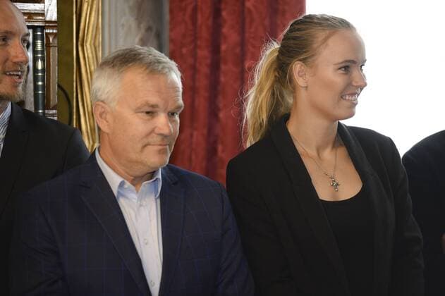 Piotr Wozniacki og datteren Caroline Wozniacki. Caroline Wozniacki, som er AArets Tennisspiller 2017 hyldes, paa Koebenhavns Raadhus mandag den 30. april 2018. Overborgmester Frank Jensen byder paa lykoenskninger og raadhuspandekager. , Copenhagen Denmark  Copyright: MadsxClausxRasmussenx cop106 spdk20180430-121845-L