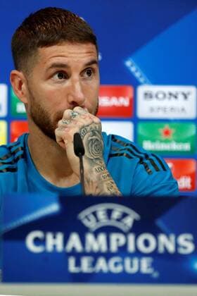 Real Madrid s Spanish defender Sergio Ramos attends a press conference PK Pressekonferenz at Valdebebas sports facilities in Madrid, Spain, 30 April 2018. Real Madrid will face Bayern Munich in their UEFA Champions League semi finals second leg match the upcoming 01 May at Santiago Bernabeu stadium in the Spanish capital. Real Madrid s presser !ACHTUNG: NUR REDAKTIONELLE NUTZUNG!  Copyright: xChemaxMoyax GRAF5992 20180430-636606961223355562