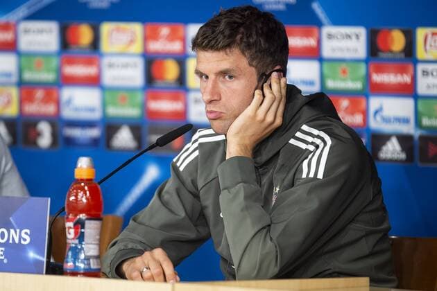 Bayern Múnich Thomas Muller during press conference PK Pressekonferenz day before UEFA Champions League semi finals match between Real Madrid and Bayern Múnich at Santiago Bernabeu Stadium in Madrid, Spain. April 30, 2018.  (20180430024)