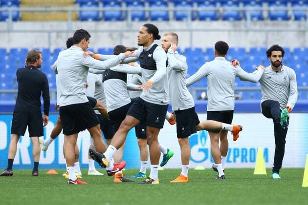 May 1, 2018 - Rome, Lazio, Italy - Mohamed Salah with the teammates of Liverpool during a training session at Stadio Olimpico on May 1, 2018 in Rome, Italy. Liverpool Training  - ZUMAn230 20180501_zaa_n230_694 Copyright: xMatteoxCiambellix