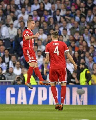 01.05.2018, Fussball UEFA Champions League 2017 2018, Halbfinale Rückspiel, Real Madrid - FC Bayern München, im Bernabeu-Stadion Madrid. Torjubel Joshua Kimmich (FC Bayern München)