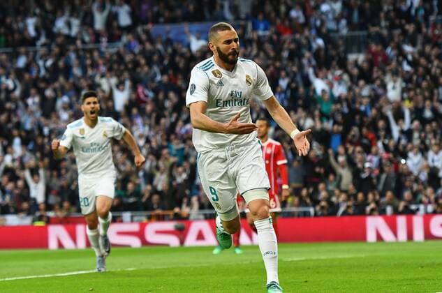 01.05.2018, xfux, Fussball Champions League, Halbfinale, Real Madrid - FC Bayern Muenchen, emspor, v.l. Karim Benzema (Real Madrid) celebrate the goal, Der Torjubel zum 1:1 Madrid
