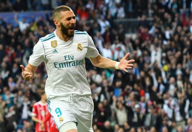 01.05.2018, xfux, Fussball Champions League, Halbfinale, Real Madrid - FC Bayern Muenchen, emspor, v.l. Karim Benzema (Real Madrid) celebrate the goal, Der Torjubel zum 1:1 Madrid