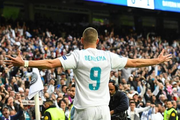 01.05.2018, xfux, Fussball Champions League, Halbfinale, Real Madrid - FC Bayern Muenchen, emspor, v.l. Karim Benzema (Real Madrid) celebrate the goal, Der Torjubel zum 1:1 Madrid