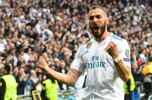 01.05.2018, xfux, Fussball Champions League, Halbfinale, Real Madrid - FC Bayern Muenchen, emspor, v.l. Karim Benzema (Real Madrid) celebrate the goal, Der Torjubel zum 1:1 Madrid