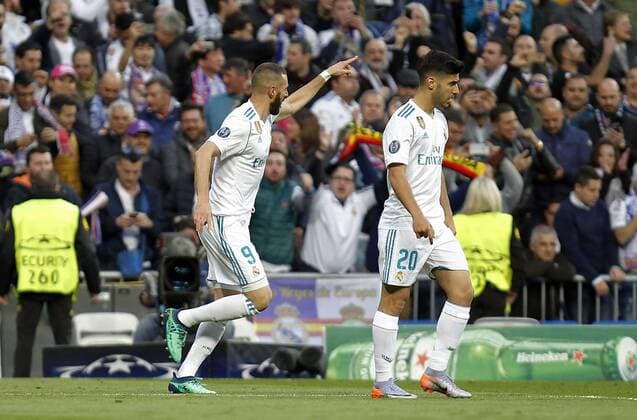 Soccer match between Real Madrid and Bayern Munich, second leg of semi finals of the Champions League 2017 2018, held at the Santiago Bernabeu stadium, in Madrid. (Photo: Jose Cuesta 261 Cordon Press). Karim Benzema celebrates after scoring.  xJosexLuisxCuestax xx
