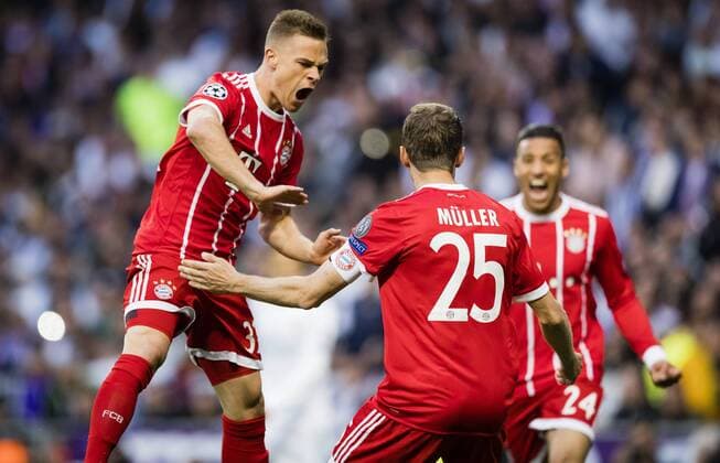 Bilder des Tages - SPORT Madrid, 01.05.2018 Torjubel: Joshua Kimmich (FCB), Thomas Müller (FCB), Corentin Tolisso (FCB) Real Madrid - Bayern München