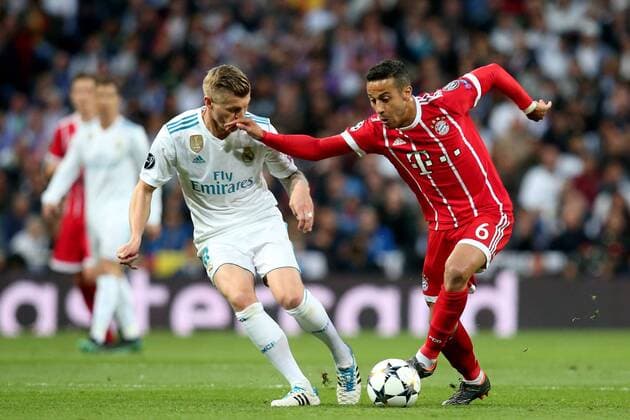 , Emotion, Freude, Glueck, Positiv, Jubel, Torjubel8 Thiago Alcantara (FC Bayern Muenchen 6), Real Madrid CF vs FC Bayern Muenchen, Champions League, Halbfinale, Fussball, 01.05.2018, Real Madrid CF vs FC Bayern Muenchen, Champions League, Halbfinale, Fussball, 01.05.2018 Madrid Copyright: xLanger Eibner-Pressefotox EP_HLR