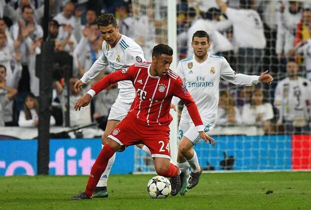 01.05.2018, xfux, Fussball Champions League, Halbfinale, Real Madrid - FC Bayern Muenchen, emspor, v.l. Cristiano Ronaldo (Real Madrid), Corentin Tolisso (FC Bayern Muenchen), Mateo Kovacic (Real Madrid) Madrid
