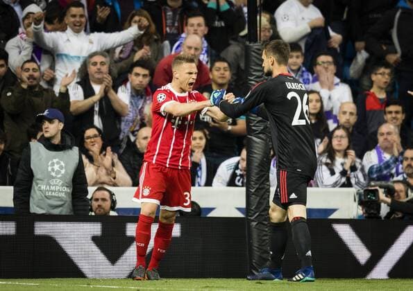 Madrid, 01.05.2018 Jubel: Joshua Kimmich (FCB), Torwart Sven Ulrich (FCB) Real Madrid - Bayern München