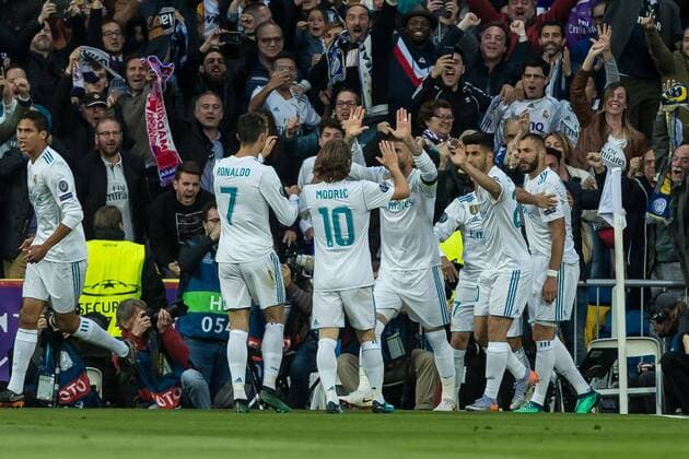 Madrid, Spanien 01.05.2018, UEFA Champions League - 2017 18 Season, Semi-finals, Halbfinale, Second leg, Rueckspiel, Real Madrid - FC Bayern Muenchen, jubel um Karim Benzema (Real Madrid) nach dem treffer zum 1:1 ( DeFodi048