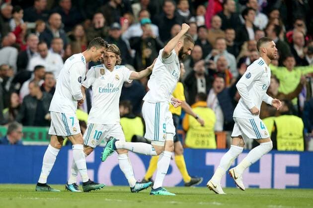Christiano Ronaldo ( Real Madrid CF 7 ) Luka Modric ( Real Madrid CF 10 ) Karim Benzema ( Real Madrid CF 9 ) nach dem 2:1, Real Madrid CF vs FC Bayern Muenchen, Champions League, Halbfinale, Fussball, 01.05.2018, Real Madrid CF vs FC Bayern Muenchen, Champions League, Halbfinale, Fussball, 01.05.2018 Madrid Copyright: xLanger Eibner-Pressefotox EP_HLR