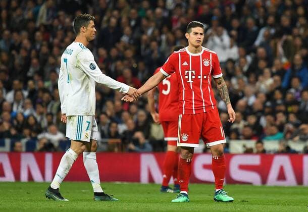 01.05.2018, xfux, Fussball Champions League, Halbfinale, Real Madrid - FC Bayern Muenchen, emspor, v.l. Cristiano Ronaldo (Real Madrid), James Rodriguez (FC Bayern Muenchen) Madrid