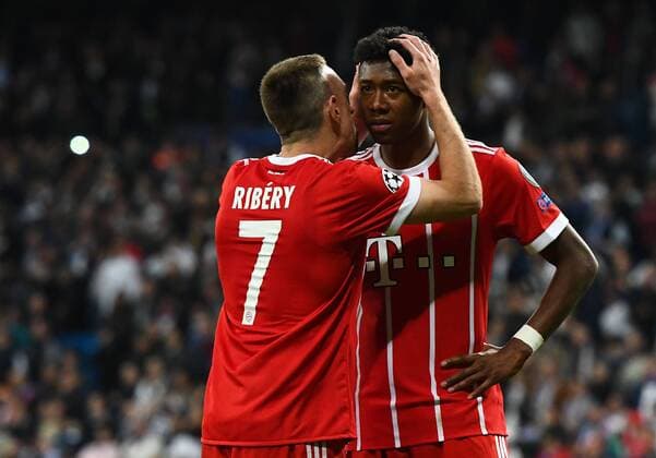 01.05.2018, xfux, Fussball Champions League, Halbfinale, Real Madrid - FC Bayern Muenchen, emspor, v.l. Franck Ribery (FC Bayern Muenchen), David Alaba (FC Bayern Muenchen) enttaeuscht, enttaeuscht schauend, dissapointed Madrid