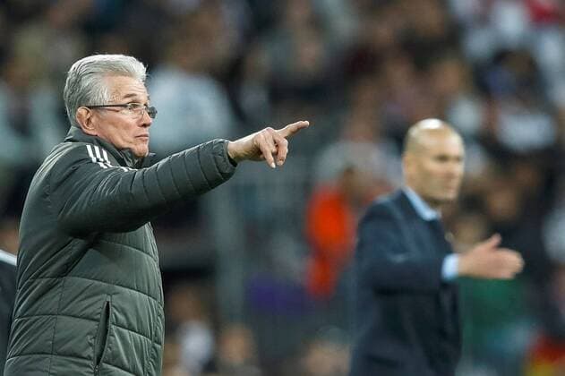 Bayern Munich s Jupp Heynckes (L) and Real Madrid s Zinedine Zidane during the UEFA Champions League semifinal second leg match between Real Madrid and Bayern Munich, at the Santiago Bernabeu stadium, in Madrid, Spain, 01 May 2018. Real Madrid vs. Bayern Munich !ACHTUNG: NUR REDAKTIONELLE NUTZUNG!  Copyright: xEmilioxNaranjox MAD53 20180501-636608147682700872