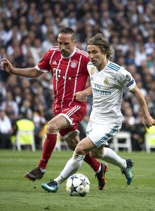 Franck Ribery und Luka Modric beim UEFA Champions League Halbfinalspiel Real Madrid gegen FC Bayern München (2:2) im Estadio Santiago Bernabeu. Madrid, 01.05.2018