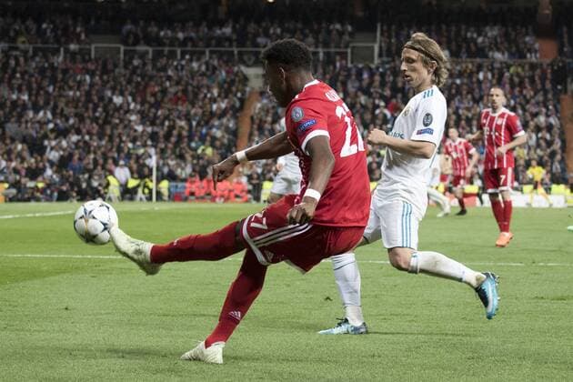 David Alaba und Luka Modric beim UEFA Champions League Halbfinalspiel Real Madrid gegen FC Bayern München (2:2) im Estadio Santiago Bernabeu. Madrid, 01.05.2018