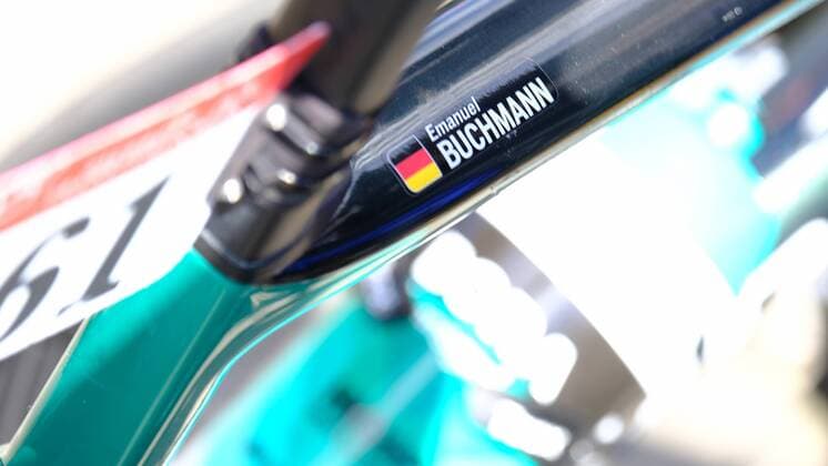 01.05.2018, xa2x Frankfurt am Main Radklassiker Eschborn - Frankfurt 2018 Profi Elite-Radrennen Rahmen des Rennrades von Emanuel Buchmann (Team BORA - hansgrohe)