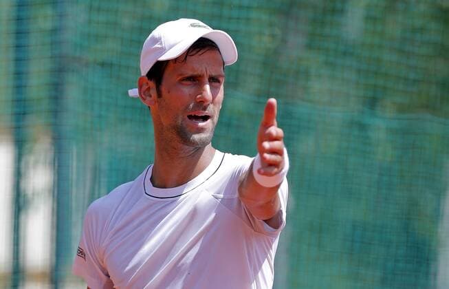 (180502) -- BELGRADE, May 2, 2018 -- Serbia s tennis player Novak Djokovic gestures during an open training session in Belgrade, Serbia on May 2, 2018. ) (SP)SERBIA-BELGRADE-NOVAK DJOKOVIC-OPEN TRAINING PredragxMilosavljevic 