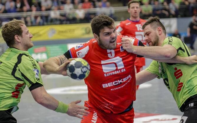 TV Emsdetten - HBW Balingen-Weilstetten, Merten Krings (Emsdetten), Tobias Wagner (HBW), Yannik Dräger (Emsdetten) Handball, 2.Liga, TV Emsdetten - HBW Balingen, 02.05.2018 Emsdetten Copyright: xEIBNER Oberheimx EP_OBERHEIM