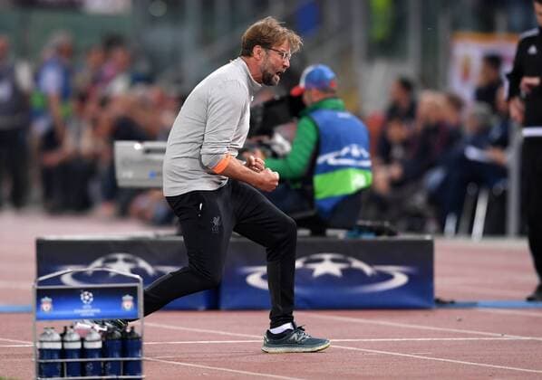 FUSSBALL CHAMPIONS LEAGUE SAISON 2017 2018 HALBFINALE RUECKSPIEL AS Rom - FC Liverpool 02.05.2018 Trainer Juergen Klopp (FC Liverpool) jubelt an der Seitenlinie Rom