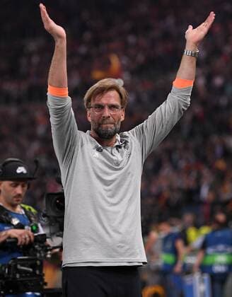 FUSSBALL CHAMPIONS LEAGUE SAISON 2017 2018 HALBFINALE RUECKSPIEL AS Rom - FC Liverpool 02.05.2018 Trainer Juergen Klopp (FC Liverpool) jubelt nach dem Abpfiff Rom