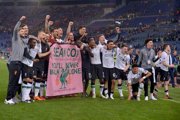 Banner for Sean Cox Victory Celebration Liverpool Roma 02-05-2018 Stadio Olimpico Football Calcio UEFA Champions League 2017 2018 AS Roma - Liverpool Semifinali di ritorno, Semi finals 2nd leg Foto Antonietta Baldassarre Insidefoto antoxbalda