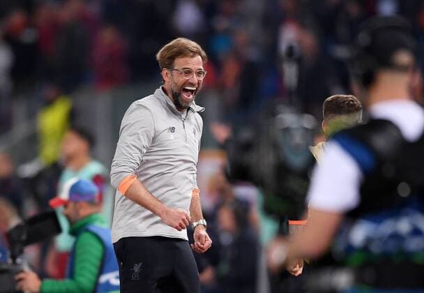 Themen der Woche - SPORT Bilder des Tages - SPORT FUSSBALL CHAMPIONS LEAGUE SAISON 2017 2018 HALBFINALE RUECKSPIEL AS Rom - FC Liverpool 02.05.2018 SCHLUSSJUBEL Trainer Juergen Klopp (FC Liverpool) ueber den Finaleinzug Rom