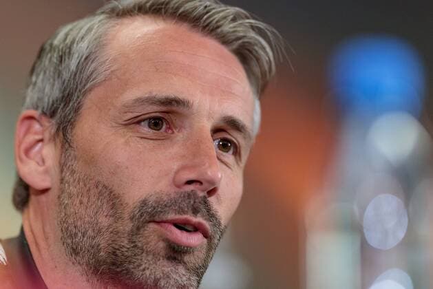02.05.2018, Red Bull Arena, Salzburg, AUT, UEFA EL, FC Salzburg vs Olympique Marseille, Halbfinale, Rueckspiel, Pressekonferenz, im Bild Trainer Marco Rose (FC Salzburg) Coach Marco Rose (FC Salzburg) during Pressconference before the UEFA Europa League Semifinal, 2nd Leg Match between FC Salzburg and Olympique Marseille at the Red Bull Arena in Salzburg, Austria on 2018 05 02. Salzburg