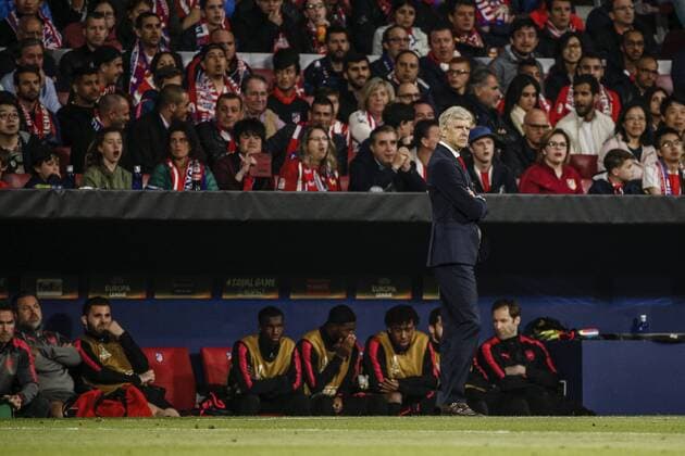 3rd May 2018, Wanda Metropolitano, Madrid, Spain; UEFA Europa League football, semi final, 2nd leg, Atletico Madrid versus Arsenal; Arsene Wenger Coach of Arsenal watches play  ActionPlus12019179