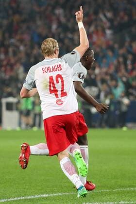 SOCCER - EL, RBS vs Marseille SALZBURG,AUSTRIA,03.MAY.18 - SOCCER - UEFA Europa League, semifinal, Red Bull Salzburg vs Olympique Marseille. Image shows the rejoicing of Xaver Schlager (RBS). GEPAxpictures xChristianxWalgram