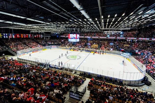 Bilder des Tages - SPORT Eishockey WM, Kanada - USA 180504 General view of Jyske Bank Boxen during the IIHF Ice hockey Eishockey World Championship WM Weltmeisterschaft match between USA and Canada on May 4, 2018 in Herning. Photo: Vegard Wivestad Gr¿tt BILDBYRN kod VG 170149 Copyright: VEGARDxWIVESTADxGR¯TT BB180504BB205