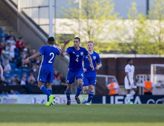 4th May, Proact Stadium, Derbyshire, England; UEFA Under 17 European Championships, England U17s versus Israel U17s; Dan Lugassy of Israel celebrates after scoring from a penalty to equalise 1-1  ActionPlus12019580