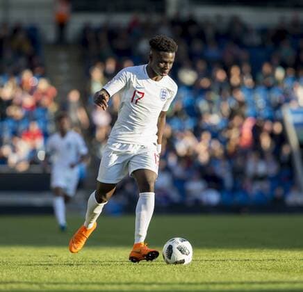 4th May, Proact Stadium, Derbyshire, England; UEFA Under 17 European Championships, England U17s versus Israel U17s; Bukayo Saka of England on the attack with the ball  ActionPlus12019587