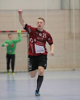 2.HBL HSG Konstanz - VFL Luebeck Schwartau. Sebastian Damm (SCH) nach Torerfolg. 2. Liga, Handball, HSG Konstanz - VFL Luebeck Schwartau, 04.05.2018 Konstanz Copyright: xEIBNER PeterxPisax EP_EER