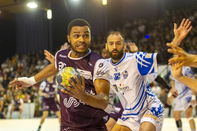 Handball, Istres OPH ist französischer Meister Vincent Bello (Istres) - Boris Becirovic (Dijon) HANDBALL : Istres vs Dijon - Proligue - Istres - 04 05 2018 NorbertScanella Panoramic 