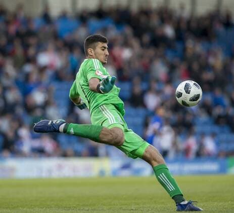 4th May, Proact Stadium, Derbyshire, England; UEFA Under 17 European Championships, England U17s versus Israel U17s; Israel goalkeeper Shareef Keouf takes an early kick to clear the ball  ActionPlus12019818