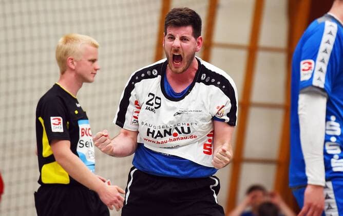 05.05.2018, xpsx, Handball 3.Liga, HSG Hanau - TV Grosswallstadt v.l. jubel Hannes Geist (Hanau) Hanau Hessen Deutschland