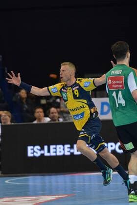 HBL, DHB-Pokal, Finale, Rhein-Neckar Loewen vs TSV Hannover-Burgdorf 05.05.18, Barcelycard Arena, Hamburg, HBL, DHB-Pokal, Finale, Rhein-Neckar Loewen vs TSV Hannover-Burgdorf im Bild Gudjon Valur Sigurdsson (Loewen 09) jubelt