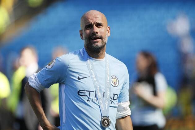 Manchester City s Pep Guardiola during the premier league match at Etihad Stadium, Manchester. Picture date 5th May 2018. Picture credit should read: David Klein Sportimage EDITORIAL USE ONLY. No use with unauthorised audio, video, data, fixture lists, club league logos or live services. Online in-match use limited to 120 images, no video emulation. No use in betting, games or single club league player publications.