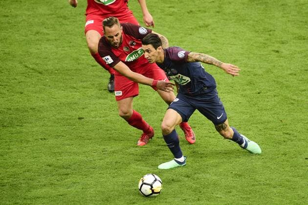 DI MARIA Angel (PSG) vs Romauld Marie (Les Herbiers) FOOTBALL : Les herbiers vs PSG - Finale de la Coupe de France - St Denis - 08 05 2018 JBAutissier Panoramic 