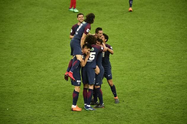 joie des joueurs du PSG apres le but de LO CELSO Giovani (PSG) FOOTBALL : Les herbiers vs PSG - Finale de la Coupe de France - St Denis - 08 05 2018 JBAutissier Panoramic 
