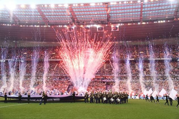 ILLUSTRATION - SUPPORTERS - TRIBUNE - FEUX D ARTIFICE - ENTREE DES JOUEURS FOOTBALL : Les Herbiers vs Paris SG - Coupe de France - Finale - 08 05 2018 AnthonyBIBARD FEP Panoramic 