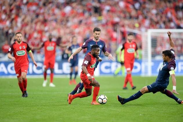 11 Louis Bongongui (her) - 02 THIAGO SILVA (PSG) FOOTBALL : Les Herbiers vs Paris SG - Coupe de France - Finale - 08 05 2018 AnthonyBIBARD FEP Panoramic 