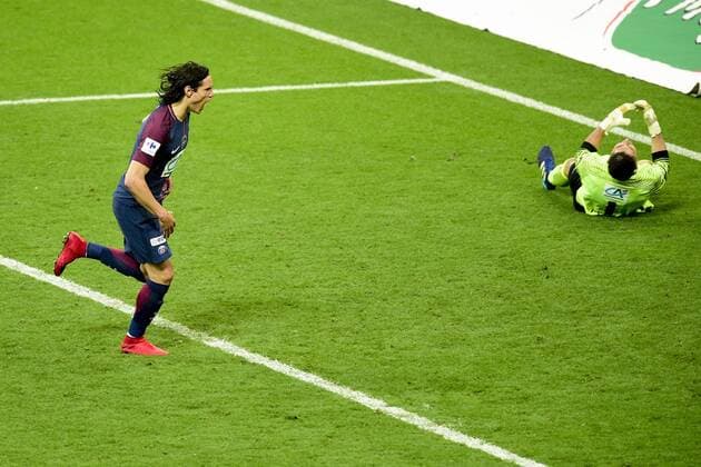 joie des joueurs du PSG apres le but sur penalty de CAVANI Edinson (PSG) FOOTBALL : Les herbiers vs PSG - Finale de la Coupe de France - St Denis - 08 05 2018 JBAutissier Panoramic 